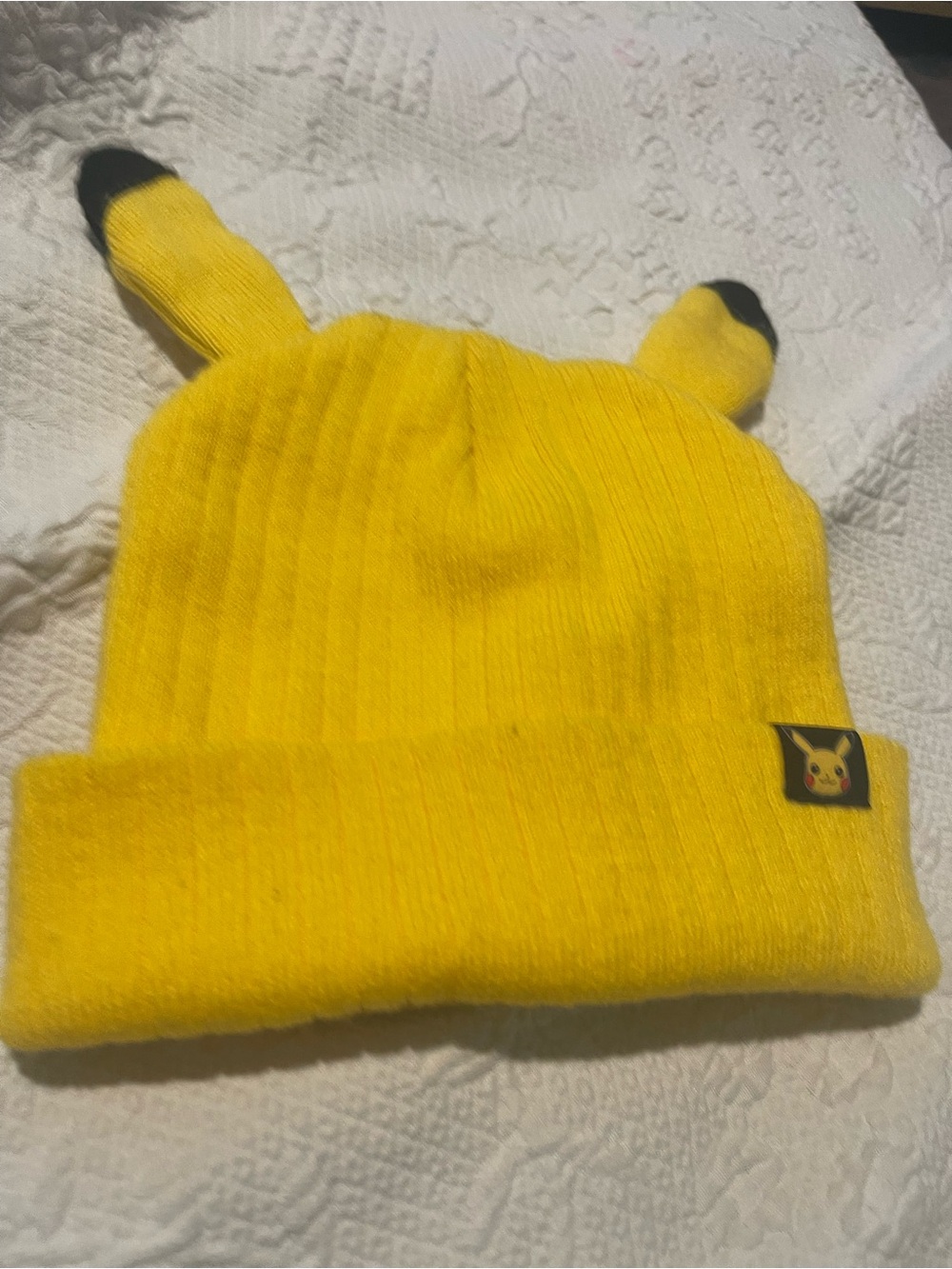 Yellow Pokemon Pikachu Adult Acrylic Knit Hat with Ear Details One Size